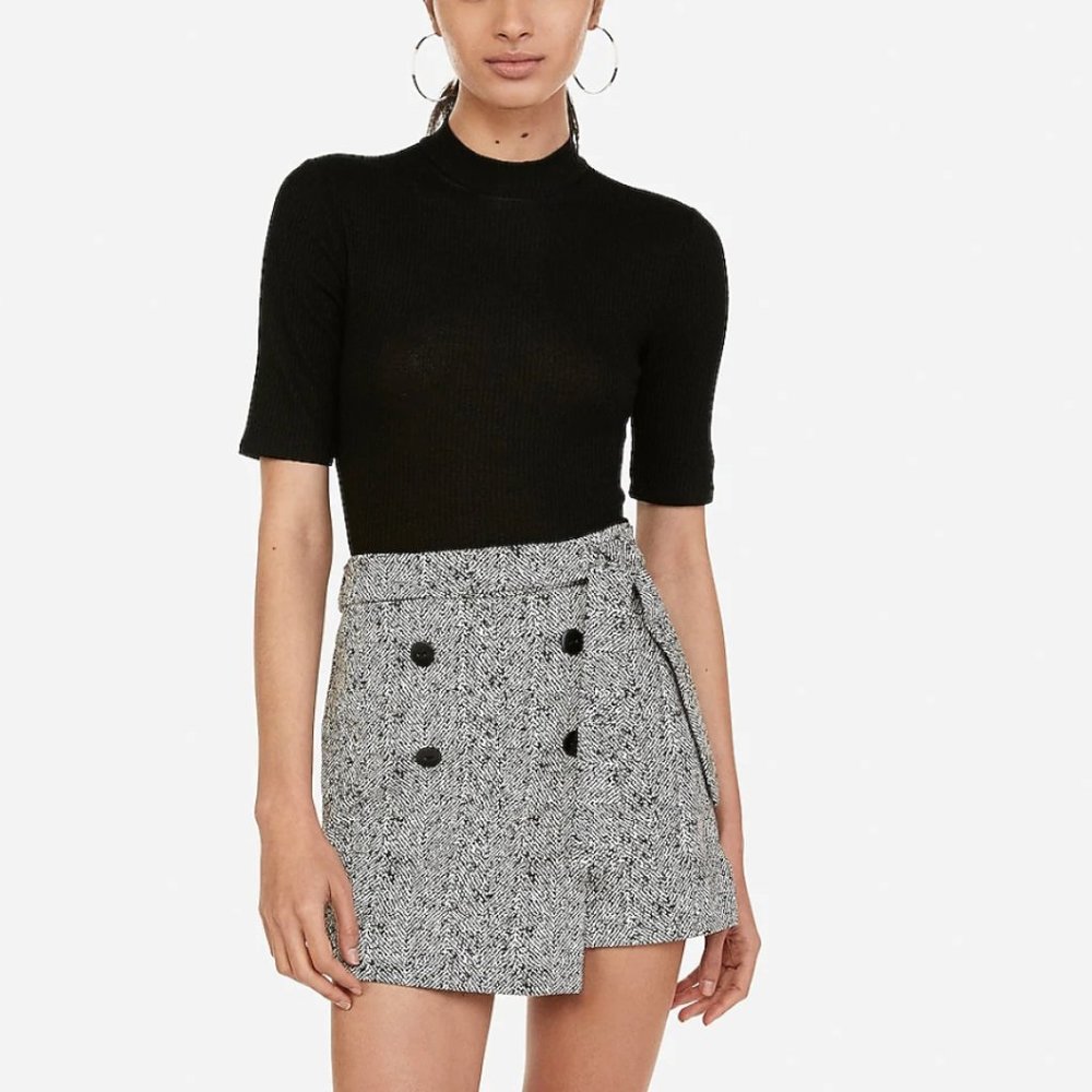 Express High Waisted Jacquard wrap skort in black and white